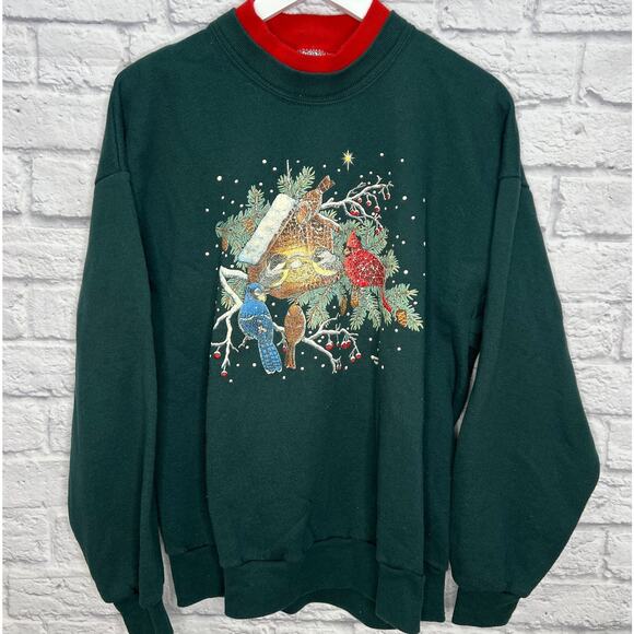 Vintage Jerzees Morning Sun 90s Cardinal Sweatshirt Size XL Green Graphic - Picture 1 of 6